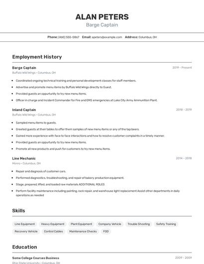 Barge Captain Resume