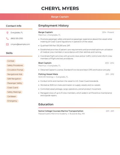 Barge Captain Resume