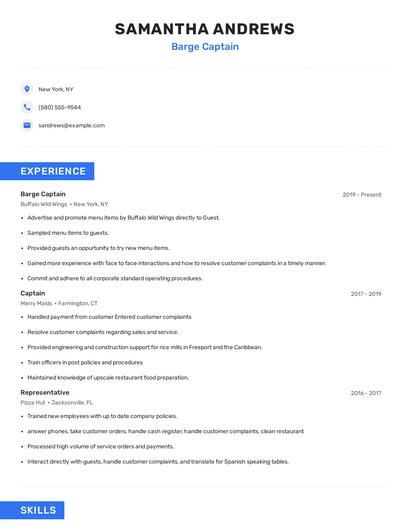 Barge Captain Resume