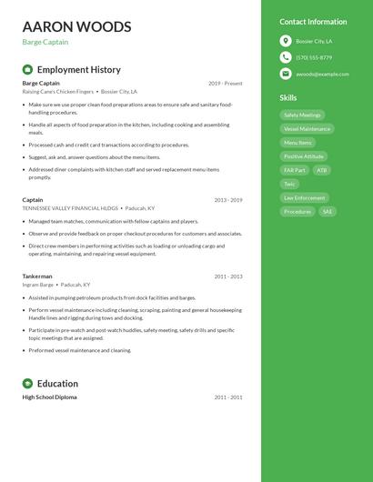 Barge Captain Resume