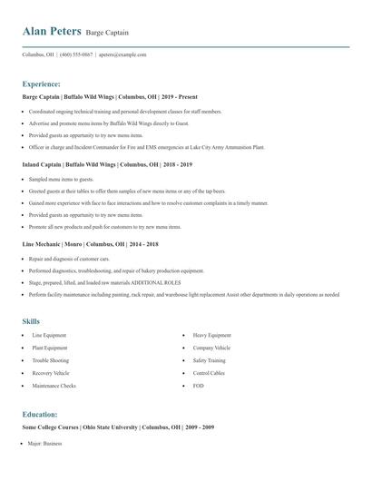 Barge Captain Resume