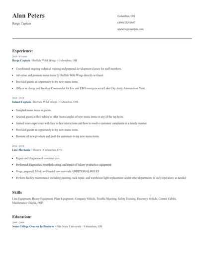 Barge Captain Resume