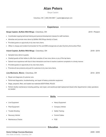 Barge Captain Resume