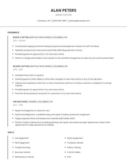 Barge Captain Resume