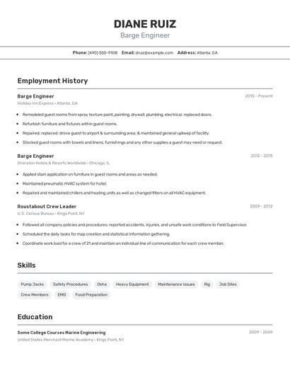 Barge Engineer Resume