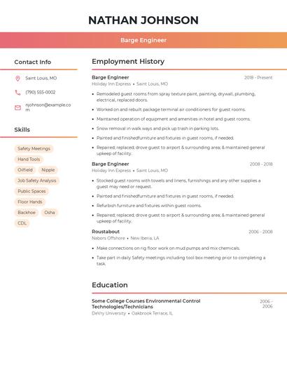 Barge Engineer Resume