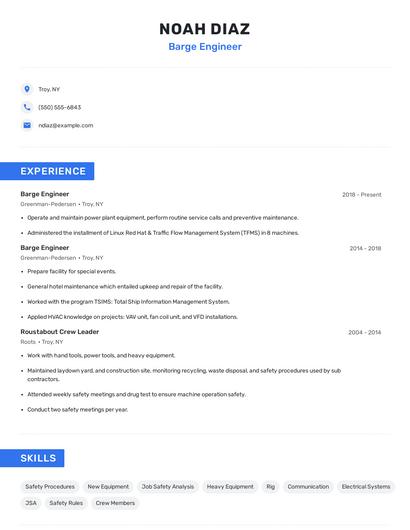 Barge Engineer Resume