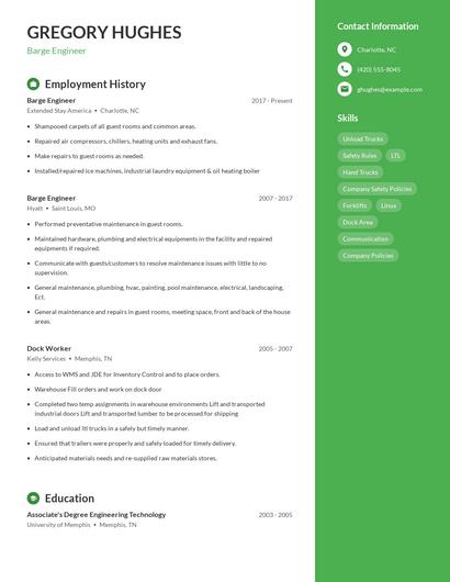 Barge Engineer Resume