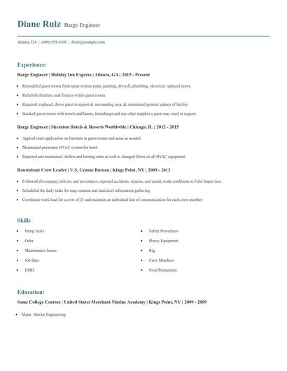 Barge Engineer Resume