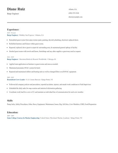 Barge Engineer Resume