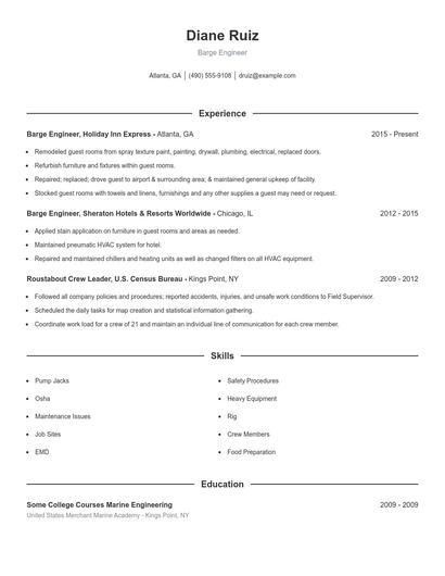Barge Engineer Resume