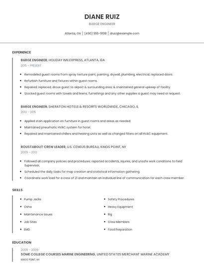 Barge Engineer Resume
