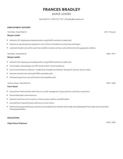Barge Loader Resume