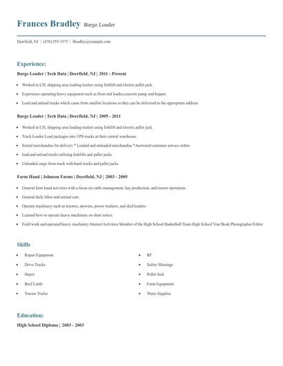 Barge Loader Resume