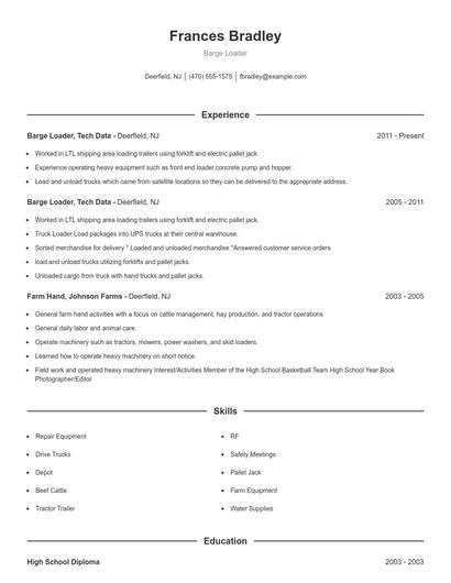 Barge Loader Resume