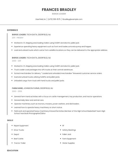 Barge Loader Resume