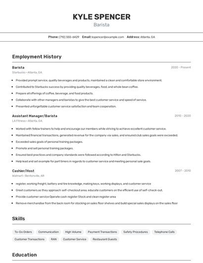 Barista Resume
