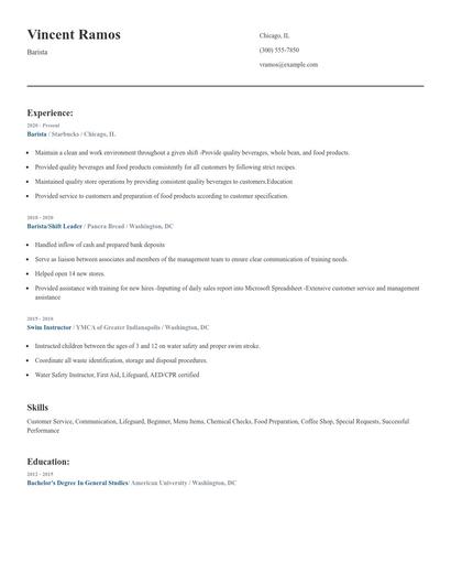 Barista Resume