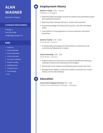 Barista Trainer Resume