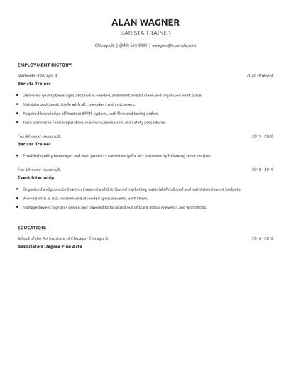 Barista Trainer Resume