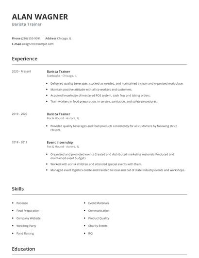Barista Trainer Resume