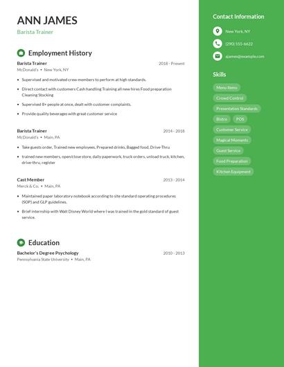 Barista Trainer Resume