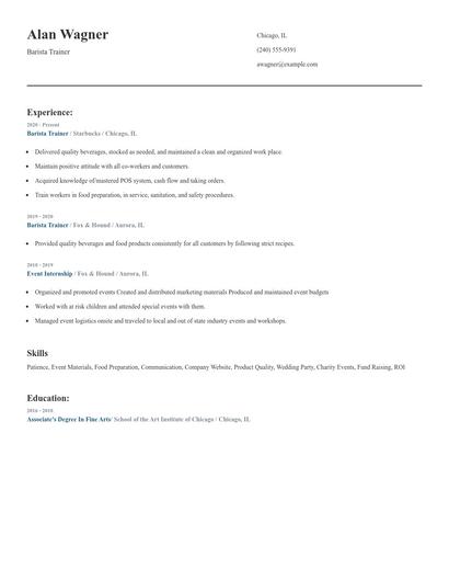 Barista Trainer Resume