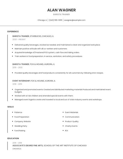 Barista Trainer Resume