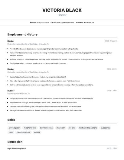 Barker Resume
