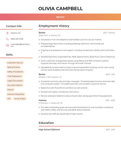 Barker Resume