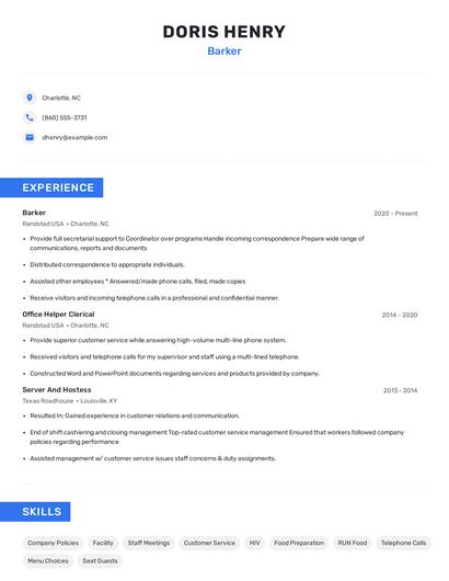 Barker Resume