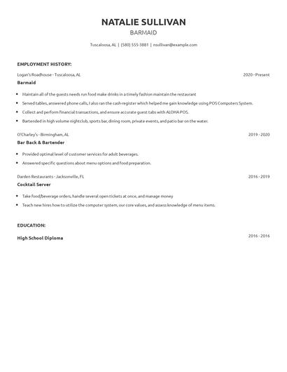 Barmaid Resume