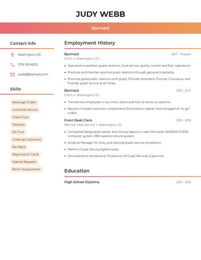 Barmaid Resume