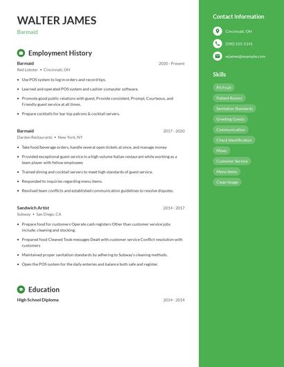 Barmaid Resume