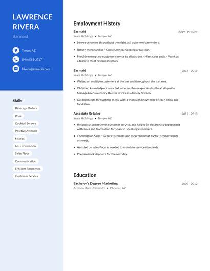 Barmaid Resume