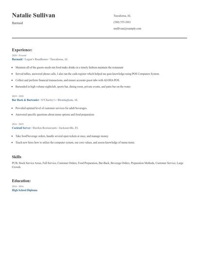 Barmaid Resume
