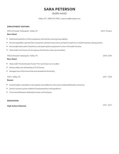 Barn Hand Resume
