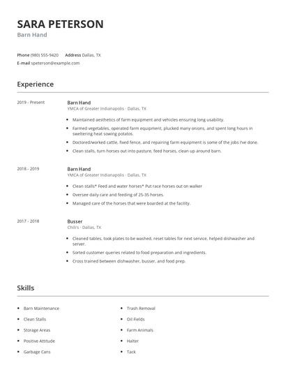 Barn Hand Resume