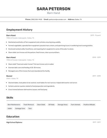 Barn Hand Resume
