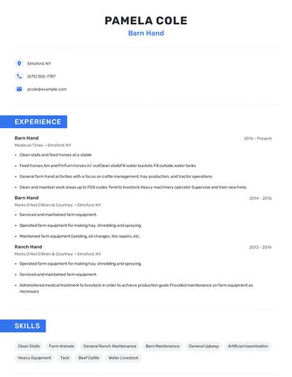 Barn Hand Resume