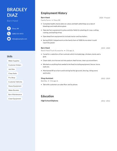 Barn Hand Resume
