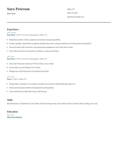 Barn Hand Resume