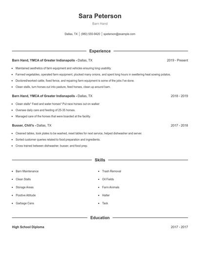 Barn Hand Resume