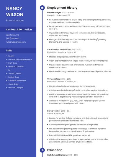 Barn Manager Resume
