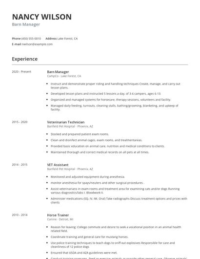 Barn Manager Resume