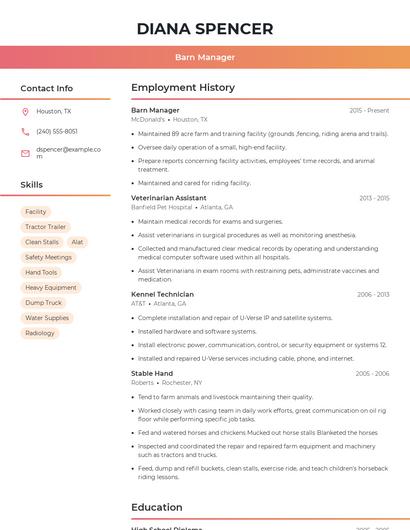 Barn Manager Resume