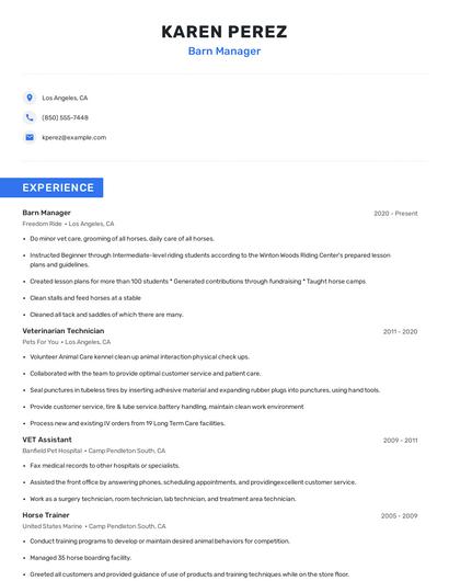 Barn Manager Resume