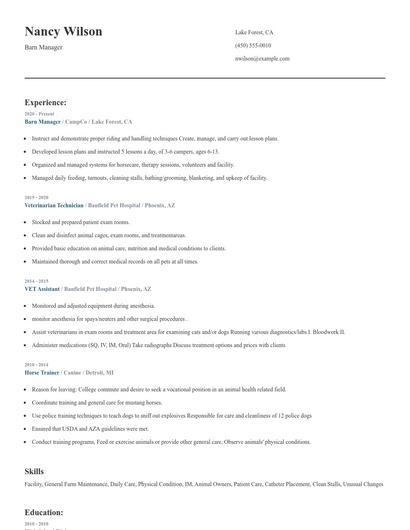 Barn Manager Resume