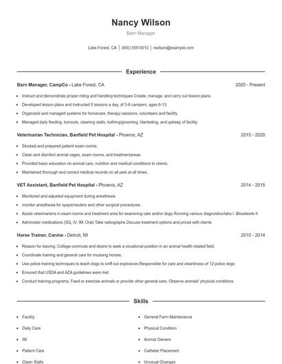 Barn Manager Resume