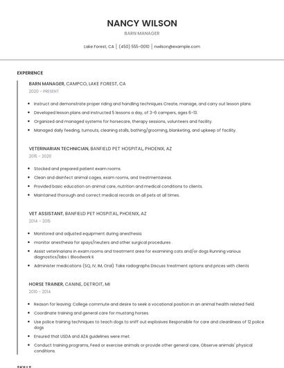 Barn Manager Resume